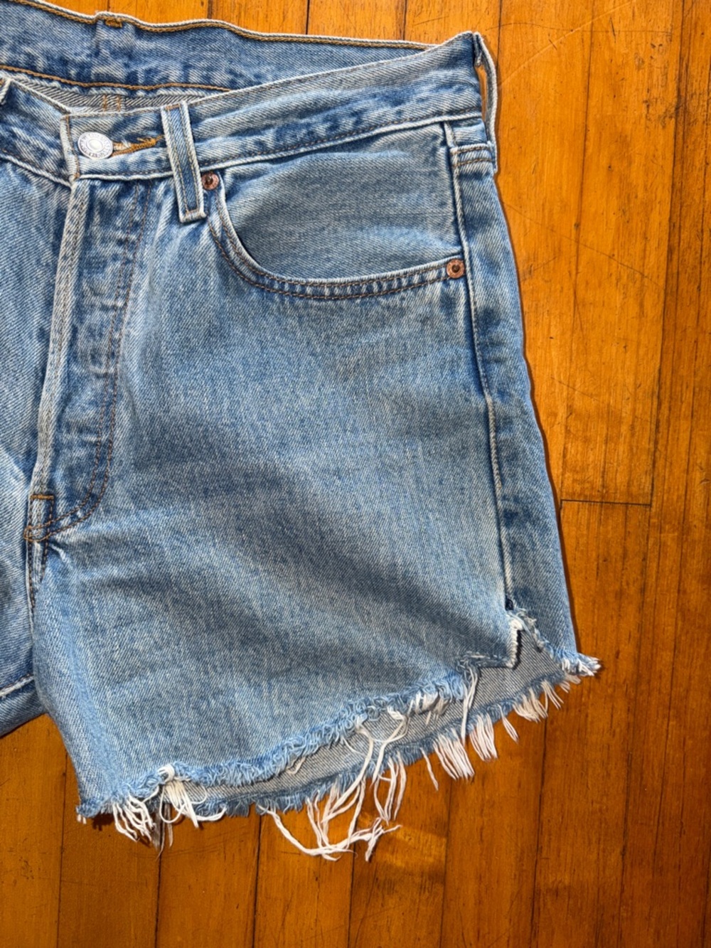 Levi’s cut-off 501 // Light Blue Denim Cutoff Shorts - distressed // 31x32 - Picture 2 of 5